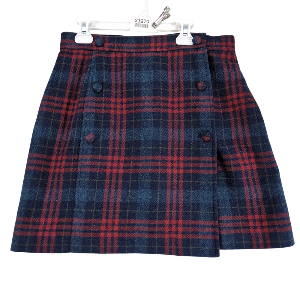 Vintage GAP Wool Blend Plaid Mini Skirt Size 10 Y2K Preppy Tartan Button Front‎